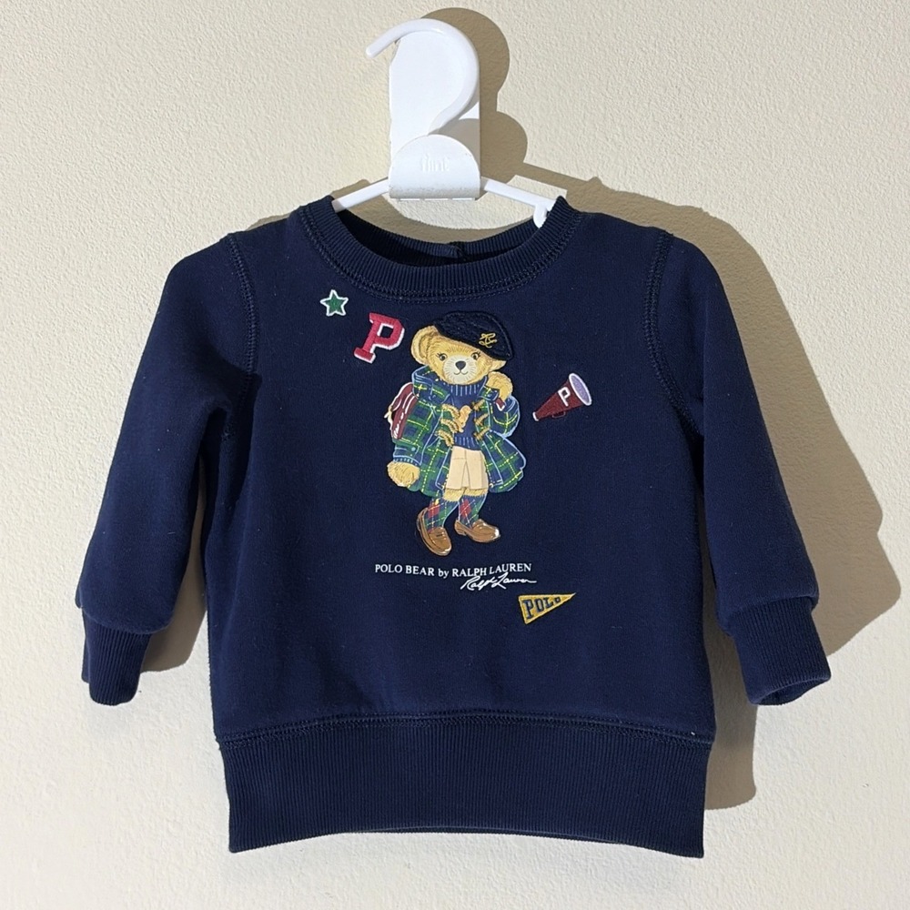 Polo Ralph Lauren Navy Blue Crewneck Preppy Polo Bear Sweatshirt Baby Infant 6M